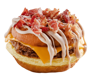 MAPLE DRIZZLE, CHOPPED BACON, SAUSAGE, EGG & CHEESE BREAKFAST SANDWICH